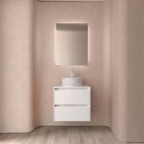 Ensemble NOJA 60cm meuble 2 tiroirs Blanc brillant + plan (vasque & miroir en option) - Salgar Réf. 105453