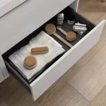 Ensemble NOJA 60cm meuble 2 tiroirs Blanc brillant + plan (vasque & miroir en option) - Salgar R&eacute;f. 105453