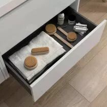 Ensemble NOJA 60cm meuble 2 tiroirs Blanc brillant + plan (vasque & miroir en option) - Salgar R&eacute;f. 105453