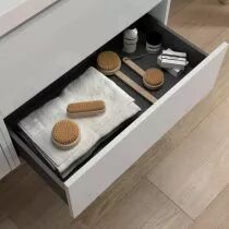 Ensemble NOJA 60cm meuble 2 tiroirs Blanc brillant + plan (vasque & miroir en option) - Salgar R&eacute;f. 105453