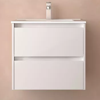 Ensemble NOJA 60cm meuble 2 tiroirs Blanc brillant + vasque (miroir en option) - SALGAR R�f. 106052