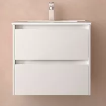 Ensemble NOJA 60cm meuble 2 tiroirs Blanc brillant + vasque (miroir en option) - SALGAR R&eacute;f. 106052