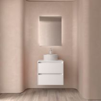 Ensemble NOJA 60cm meuble 2 tiroirs Blanc satiné + plan (vasque & miroir en option) - Salgar Réf. 105454