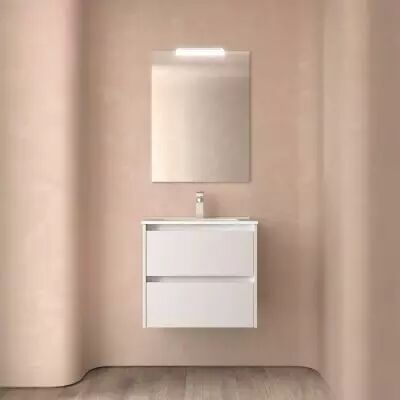 Ensemble NOJA 60cm meuble 2 tiroirs Blanc satin� + vasque (miroir en option) - Salgar R�f. 106107