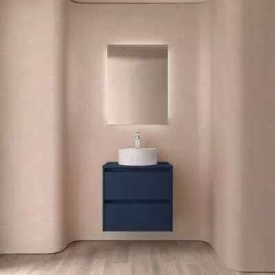 Ensemble NOJA 60cm meuble 2 tiroirs Bleu satin� + plan (vasque & miroir en option) - Salgar R�f. 105456
