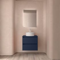 Ensemble NOJA 60cm meuble 2 tiroirs Bleu satiné + plan (vasque & miroir en option) - Salgar Réf. 105456