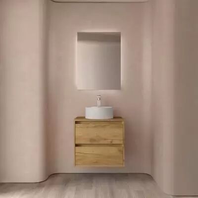Ensemble NOJA 60cm meuble 2 tiroirs Ch�ne Africain + plan (vasque & miroir en option) - Salgar R�f. 105460