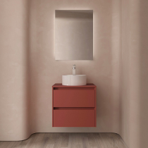 Ensemble NOJA 60cm meuble 2 tiroirs Rouge satiné + plan (vasque & miroir en option) - Salgar Réf. 105458