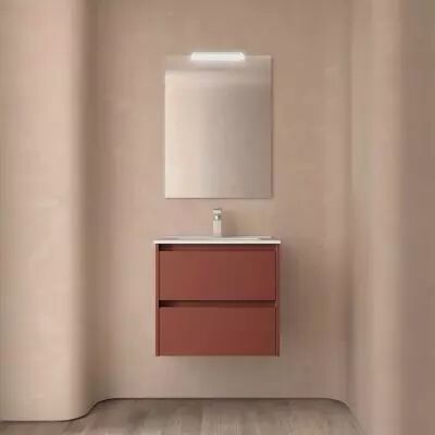 Ensemble NOJA 60cm meuble 2 tiroirs Rouge satin� + vasque (miroir en option) - Salgar R�f. 106111