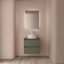 Ensemble NOJA 60cm meuble 2 tiroirs Vert satiné + plan (vasque & miroir en option) - Salgar Réf. 105457