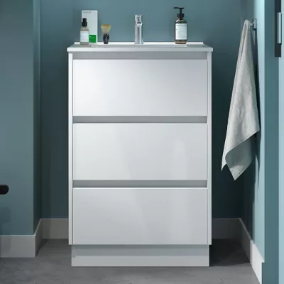 Ensemble NOJA 60cm meuble 3 tiroirs Blanc brillant + vasque (miroir en option) - SALGAR R�f. 106205