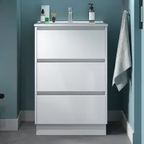 Ensemble NOJA 60cm meuble 3 tiroirs Blanc brillant + vasque (miroir en option) - SALGAR R&eacute;f. 106205