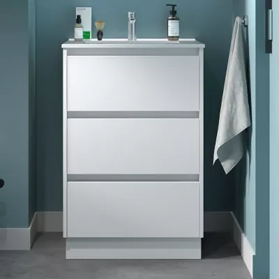 Ensemble NOJA 60cm meuble 3 tiroirs Blanc satin� + vasque (miroir en option) - SALGAR R�f. 106206