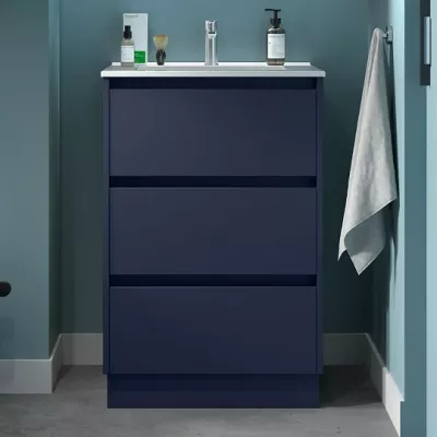 Ensemble NOJA 60cm meuble 3 tiroirs Bleu satin� + vasque (miroir en option) - SALGAR R�f. 106208
