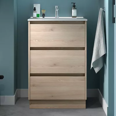 Ensemble NOJA 60cm meuble 3 tiroirs Ch�ne naturel + vasque (miroir en option) - SALGAR R�f. 106211