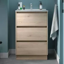 Ensemble NOJA 60cm meuble 3 tiroirs Ch&ecirc;ne naturel + vasque (miroir en option) - SALGAR R&eacute;f. 106211
