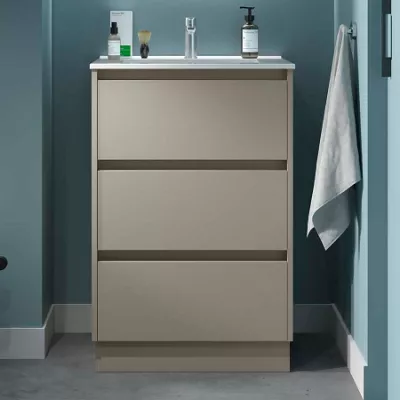 Ensemble NOJA 60cm meuble 3 tiroirs Gris satin� + vasque (miroir en option)  - SALGAR R�f. 118472