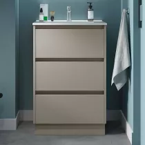 Ensemble NOJA 60cm meuble 3 tiroirs Gris satin&eacute; + vasque (miroir en option)  - SALGAR R&eacute;f. 118472
