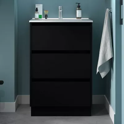 Ensemble NOJA 60cm meuble 3 tiroirs Noir satin� + vasque (miroir en option) - SALGAR R�f. 106207