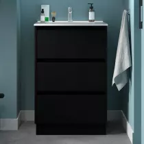 Ensemble NOJA 60cm meuble 3 tiroirs Noir satin&eacute; + vasque (miroir en option) - SALGAR R&eacute;f. 106207