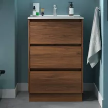 Ensemble NOJA 60cm meuble 3 tiroirs Noyer maya + vasque (miroir en option) - SALGAR R&eacute;f. 106213