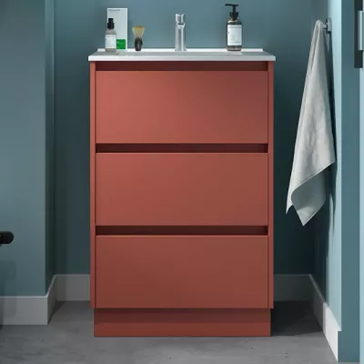 Ensemble NOJA 60cm meuble 3 tiroirs Rouge satin� + vasque (miroir en option) - SALGAR R�f. 106210