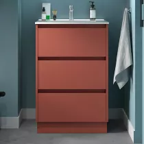 Ensemble NOJA 60cm meuble 3 tiroirs Rouge satin&eacute; + vasque (miroir en option) - SALGAR R&eacute;f. 106210