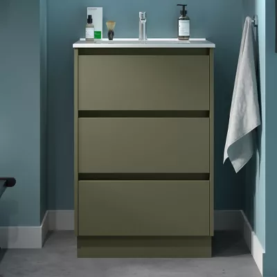 Ensemble NOJA 60cm meuble 3 tiroirs Vert satin� + vasque (miroir en option)  - SALGAR R�f. 106209