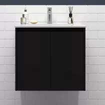 Ensemble NOJA 60cm Noir satin&eacute; meuble 2 portes + vasque - SALGAR R&eacute;f. 105023
