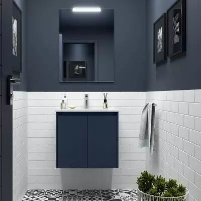 Ensemble NOJA 61cm meuble 2 portes Bleu satin� + vasque (miroir en option) - Salgar R�f. 105062
