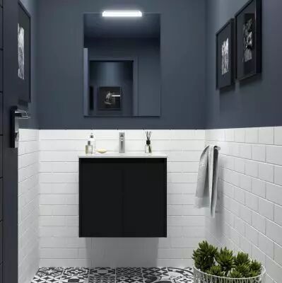 Ensemble NOJA 61cm meuble 2 portes Noir satin� + vasque (miroir en option) - Salgar R�f. 105061