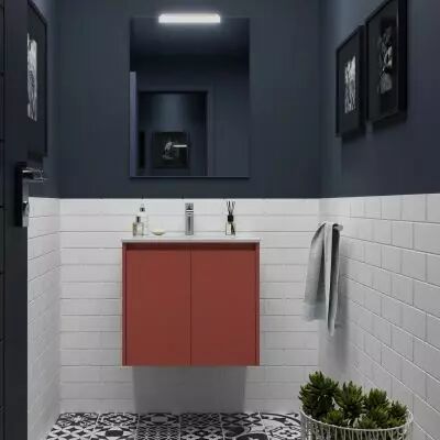 Ensemble NOJA 61cm meuble 2 portes Rouge satin� + vasque (miroir en option) - Salgar R�f. 105064