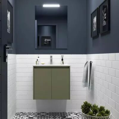 Ensemble NOJA 61cm meuble 2 portes Vert satin� + vasque (miroir en option) - Salgar R�f. 105063