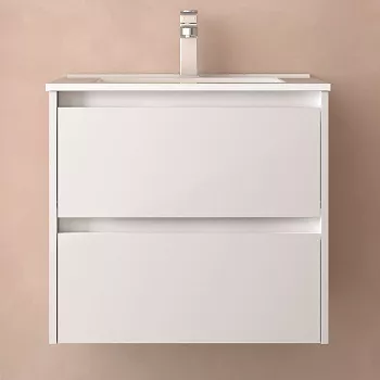 Ensemble NOJA 61cm meuble 2 tiroirs Blanc brillant + vasque (miroir en option) - SALGAR R�f. 106061