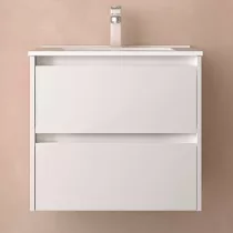 Ensemble NOJA 61cm meuble 2 tiroirs Blanc brillant + vasque (miroir en option) - SALGAR R&eacute;f. 106061