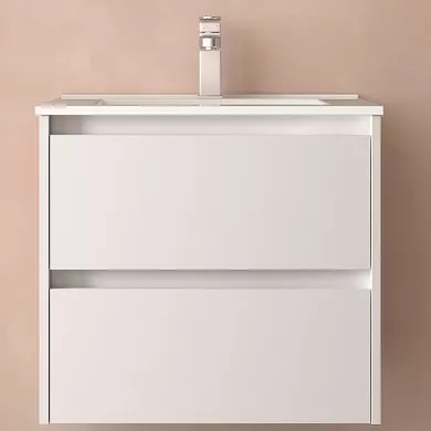 Ensemble NOJA 61cm meuble 2 tiroirs Blanc satin� + vasque (miroir en option)  - SALGAR R�f. 106062