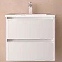 Ensemble NOJA 61cm meuble 2 tiroirs Blanc satin&eacute; + vasque (miroir en option)  - SALGAR R&eacute;f. 106062