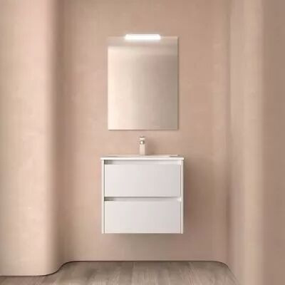 Ensemble NOJA 61cm meuble 2 tiroirs Blanc satin� + vasque (miroir en option) - Salgar R�f. 106053