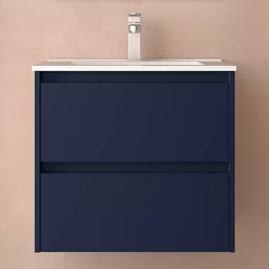 Ensemble NOJA 61cm meuble 2 tiroirs Bleu satin� + vasque (miroir en option) - SALGAR R�f. 106055