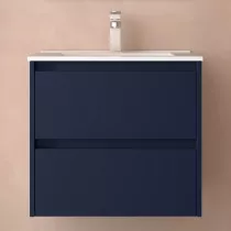 Ensemble NOJA 61cm meuble 2 tiroirs Bleu satin&eacute; + vasque (miroir en option) - SALGAR R&eacute;f. 106055