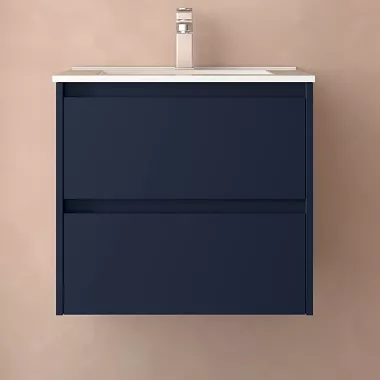 Ensemble NOJA 61cm meuble 2 tiroirs Bleu satin� + vasque (miroir en option) - SALGAR R�f. 106064
