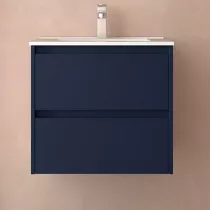 Ensemble NOJA 61cm meuble 2 tiroirs Bleu satin&eacute; + vasque (miroir en option) - SALGAR R&eacute;f. 106064