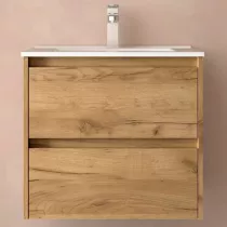 Ensemble NOJA 61cm meuble 2 tiroirs Ch&ecirc;ne africain + vasque (miroir en option) - SALGAR R&eacute;f. 106059