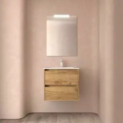 Ensemble NOJA 61cm meuble 2 tiroirs Ch�ne Africain + vasque (miroir en option) - Salgar R�f. 106113