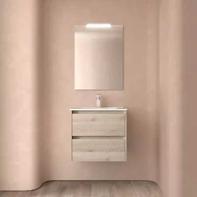 Ensemble NOJA 61cm meuble 2 tiroirs Ch�ne naturel + vasque (miroir en option) - Salgar R�f. 106058