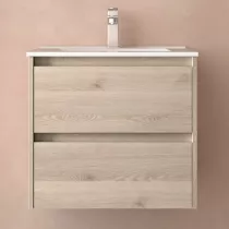 Ensemble NOJA 61cm meuble 2 tiroirs Ch&ecirc;ne naturel + vasque (miroir en option) - SALGAR R&eacute;f. 106067