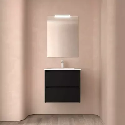 Ensemble NOJA 61cm meuble 2 tiroirs Noir satin� + vasque (miroir en option) - SALGAR R�f. 106054