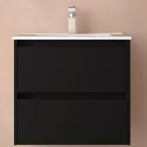 Ensemble NOJA 61cm meuble 2 tiroirs Noir satin&eacute; + vasque (miroir en option) - SALGAR R&eacute;f. 106063
