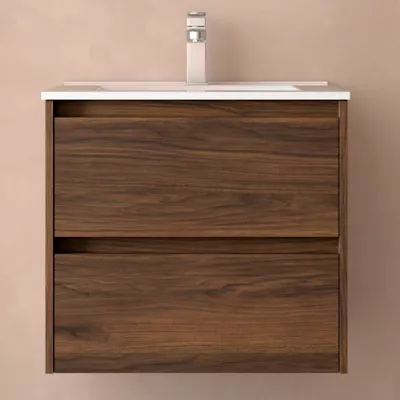 Ensemble NOJA 61cm meuble 2 tiroirs Noyer maya + vasque (miroir en option) - SALGAR R�f. 106060