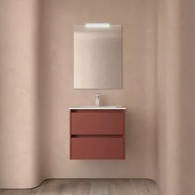 Ensemble NOJA 61cm meuble 2 tiroirs Rouge satin� + vasque (miroir en option) - Salgar R�f. 106057